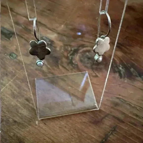 Matte Sterling Silver Petite Flower Earrings - Picture 4 of 4